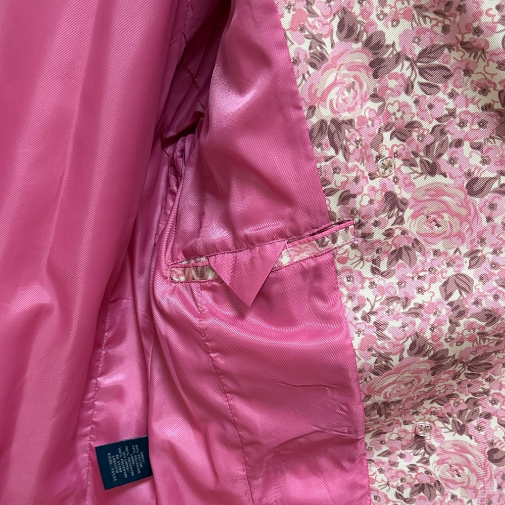 London Fog Pink Floral Double-Breasted Trench Coat, Size L Petite, EUC - Picture 5 of 8